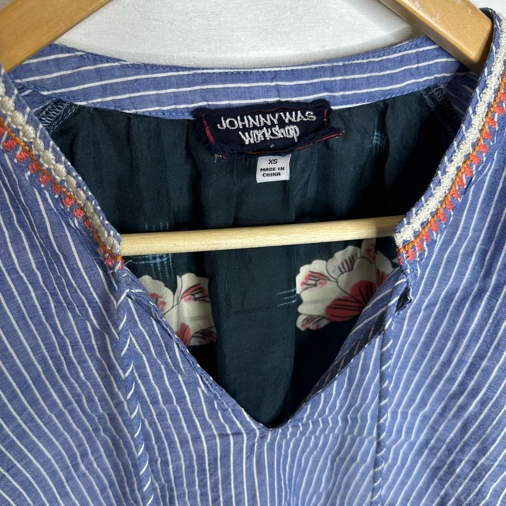 **SOLD**Johnny Was Workshop Boho Peasant Blouse XS Striped Floral Silk Contrast - Picture 5 of 8